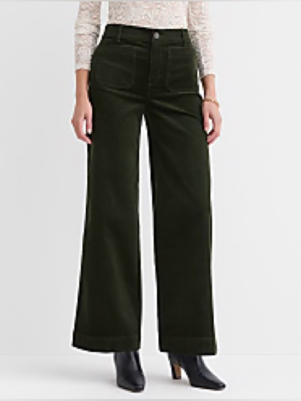 LOFT Petite Palmer Wide Leg Brushed Corduroy Pants Black 10P